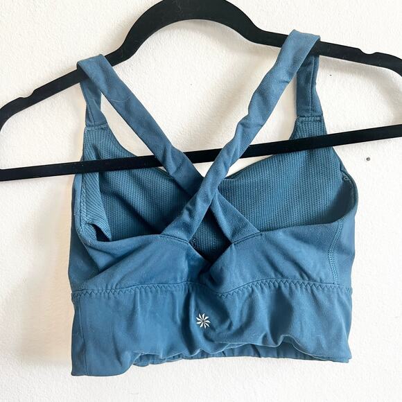 Athleta Women Sports Bra XS Blue‎ Longline Racerback Pullover Unlined - Picture 2 of 3